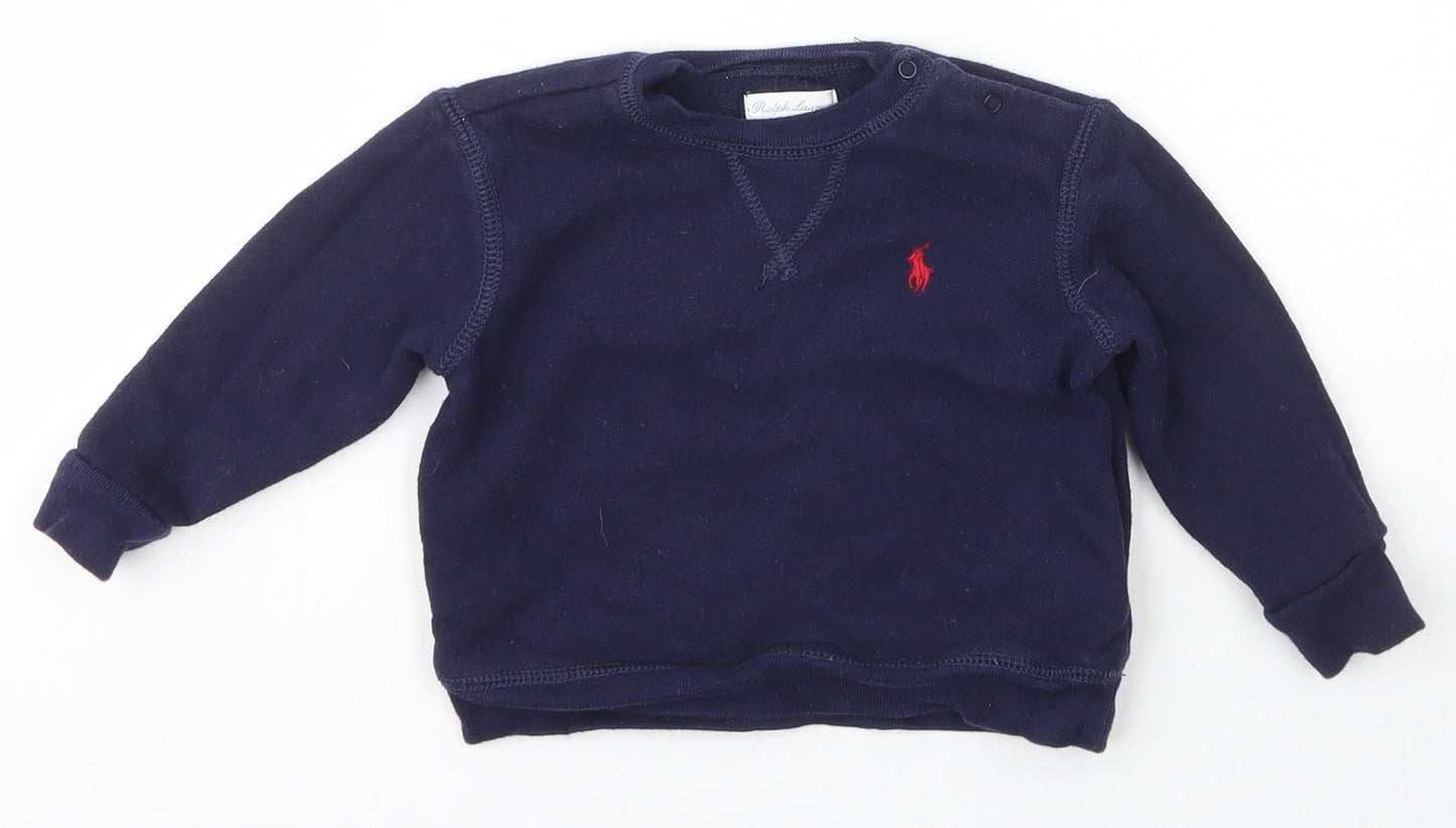 Ralph Lauren Boys Blue  Cotton Pullover Jumper Size 12-18 Months