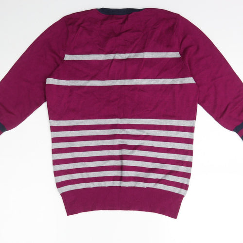 M&Co. Womens Purple Scoop Neck Striped Viscose Pullover Jumper Size M