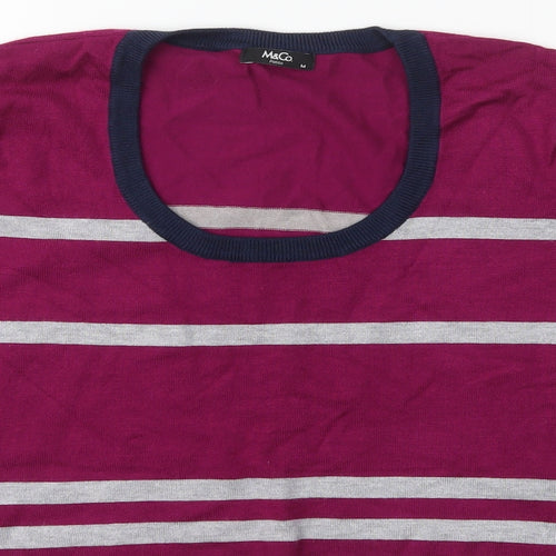 M&Co. Womens Purple Scoop Neck Striped Viscose Pullover Jumper Size M