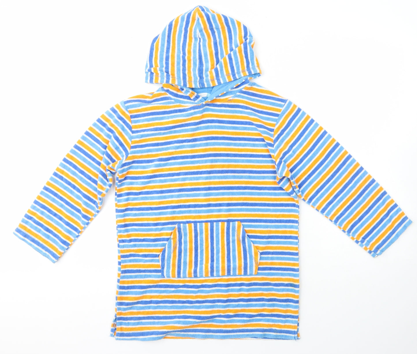 John Lewis Boys Blue Striped Cotton Pullover Hoodie Size 10 Years