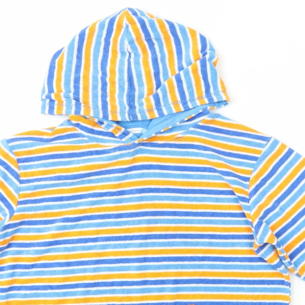 John Lewis Boys Blue Striped Cotton Pullover Hoodie Size 10 Years