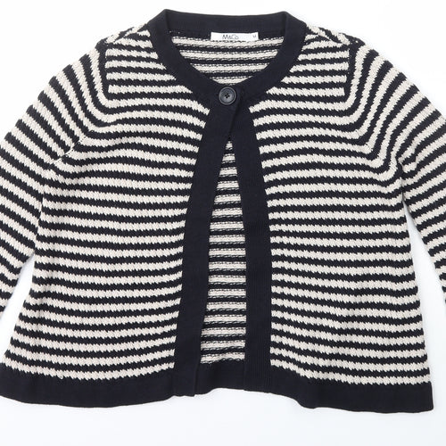 M&Co. Womens Blue Scoop Neck Striped Cotton Cardigan Jumper Size M