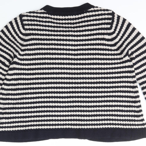 M&Co. Womens Blue Scoop Neck Striped Cotton Cardigan Jumper Size M