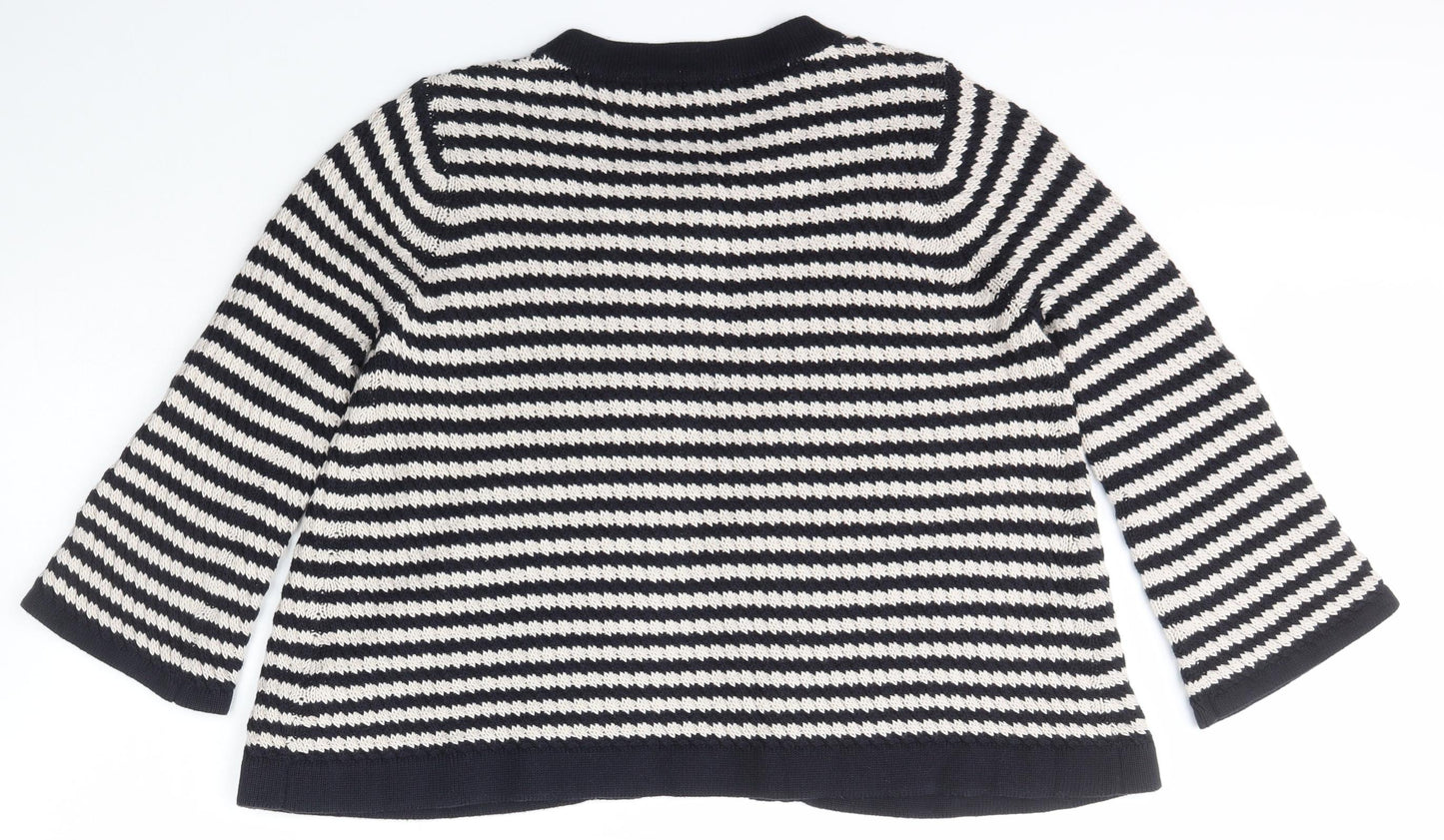 M&Co. Womens Blue Scoop Neck Striped Cotton Cardigan Jumper Size M