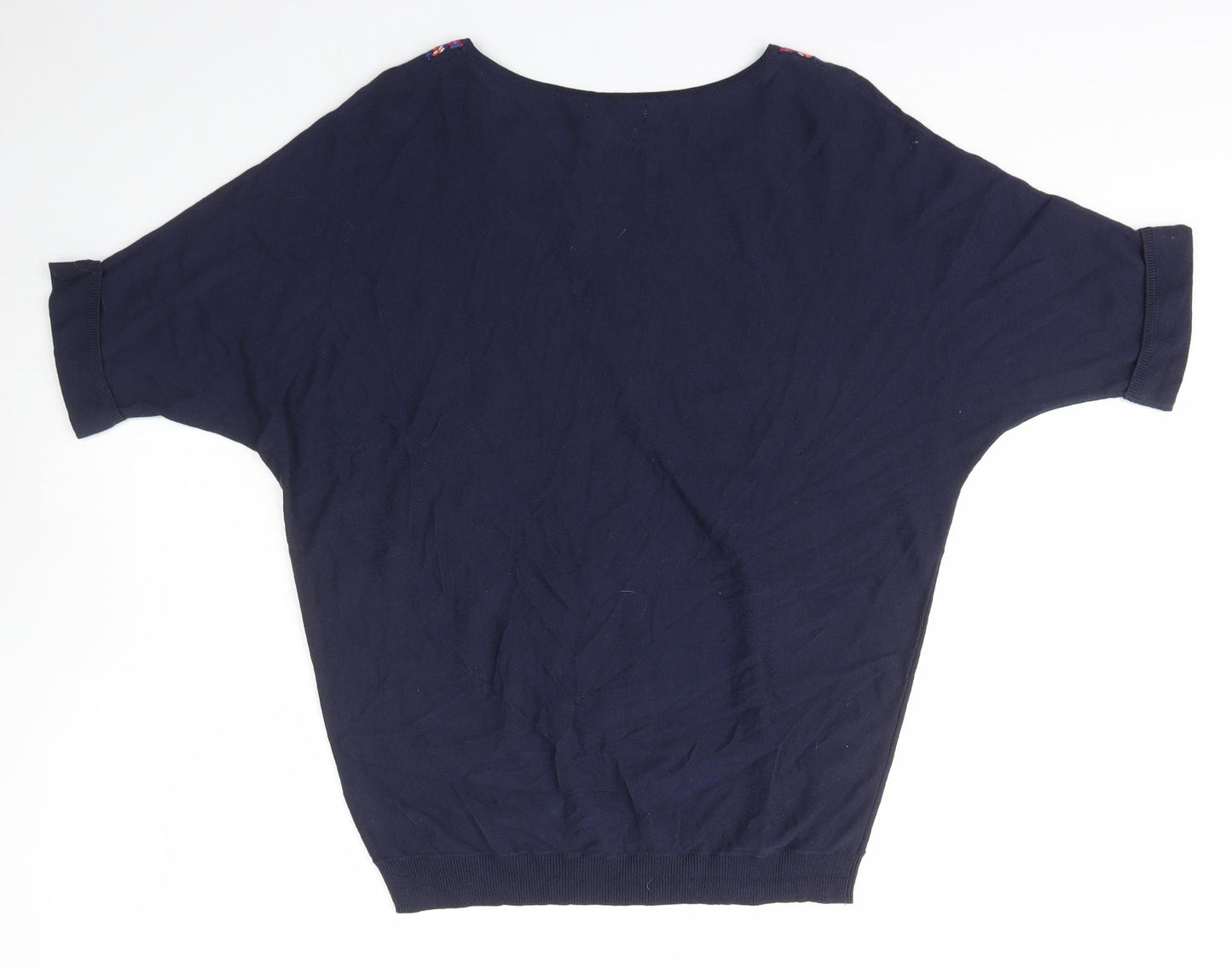 Monsoon Womens Blue Scoop Neck Floral Cotton Pullover Jumper Size M
