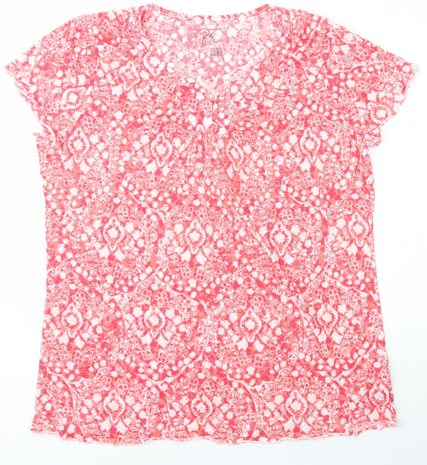 Just My Size Womens Pink Floral Polyester Basic T-Shirt Size 2XL V-Neck