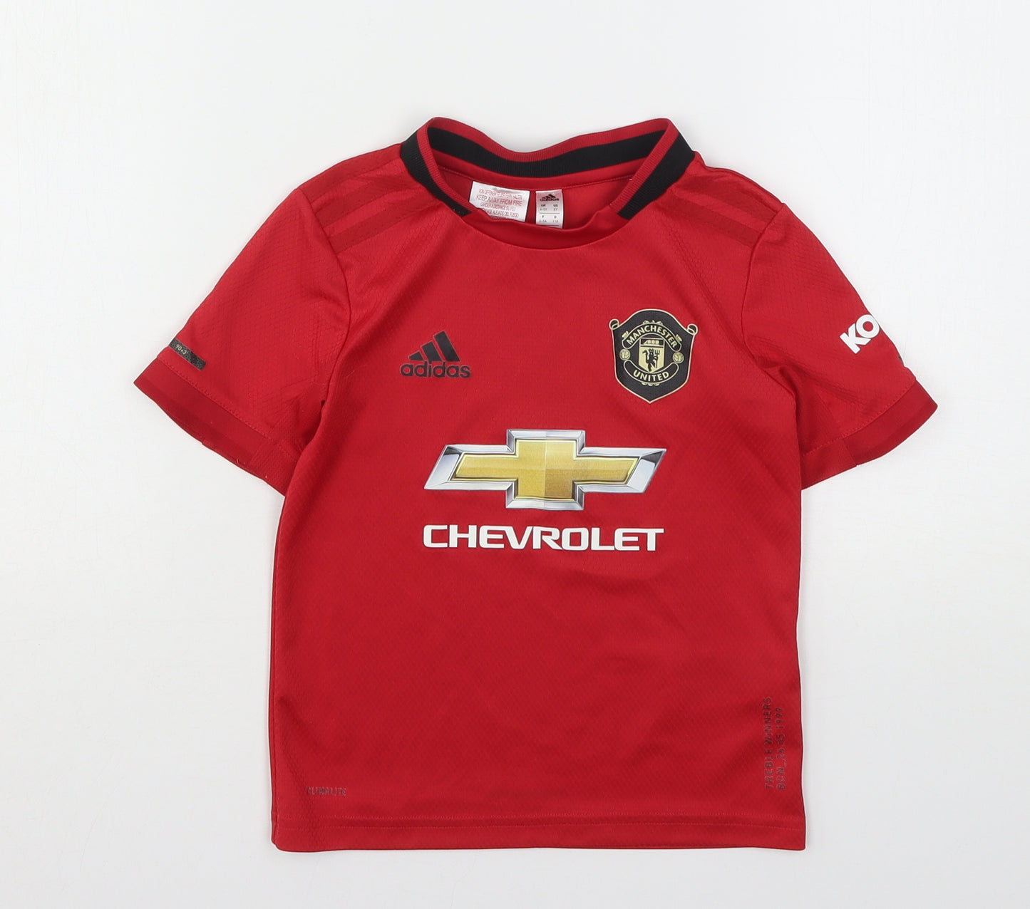 adidas Boys Red  Polyacrylate Fibre Basic T-Shirt Size 4-5 Years Round Neck  - Manchester United