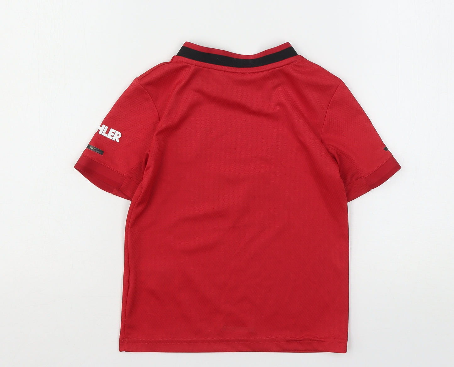 adidas Boys Red  Polyacrylate Fibre Basic T-Shirt Size 4-5 Years Round Neck  - Manchester United