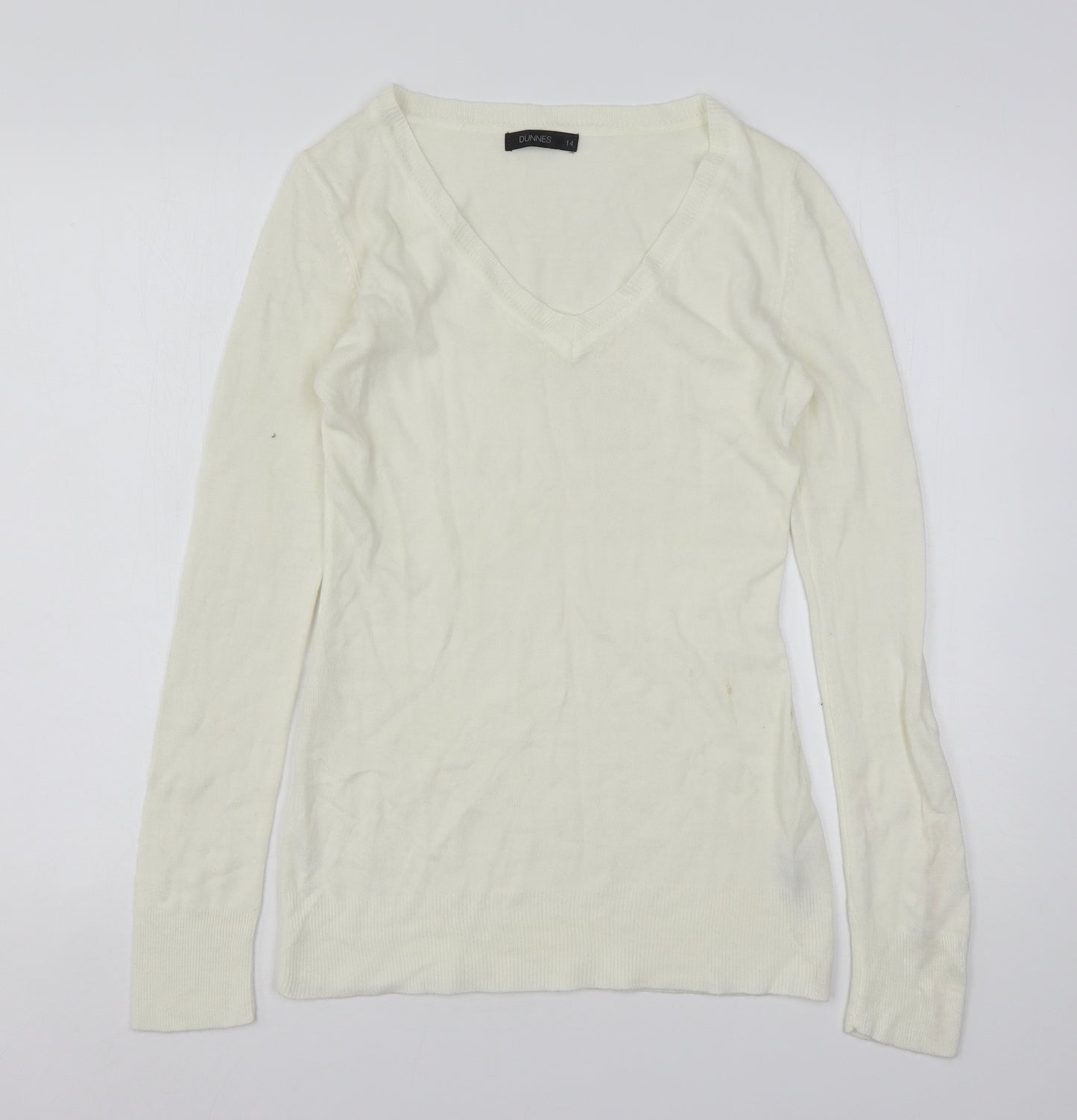 Dunnes Stores Womens Ivory V-Neck  Acrylic Pullover Jumper Size 14