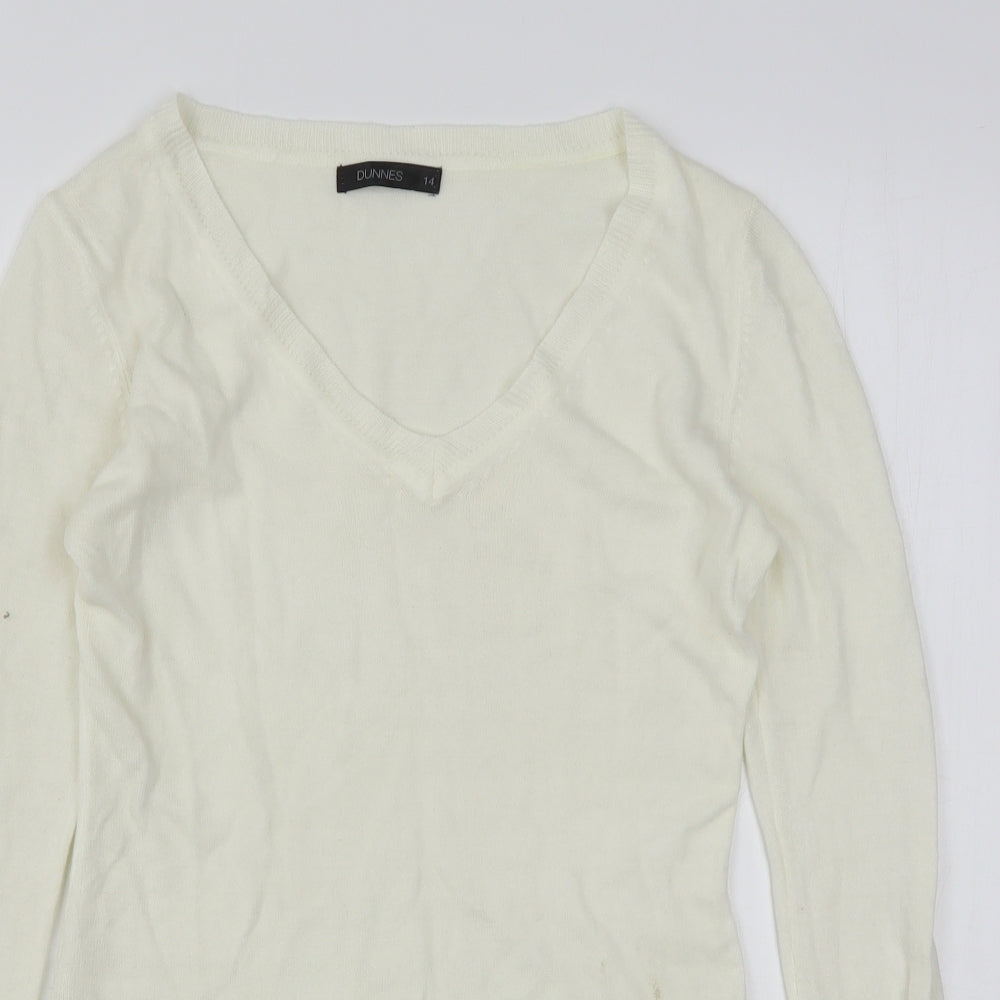 Dunnes Stores Womens Ivory V-Neck  Acrylic Pullover Jumper Size 14