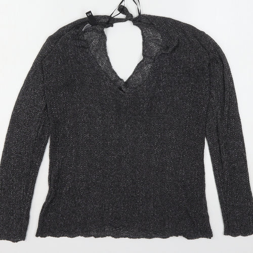 H&M Womens Grey V-Neck  Acrylic Pullover Jumper Size XS