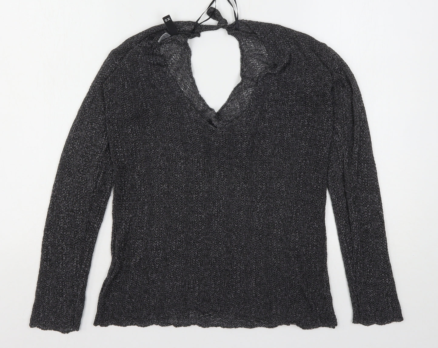 H&M Womens Grey V-Neck  Acrylic Pullover Jumper Size XS