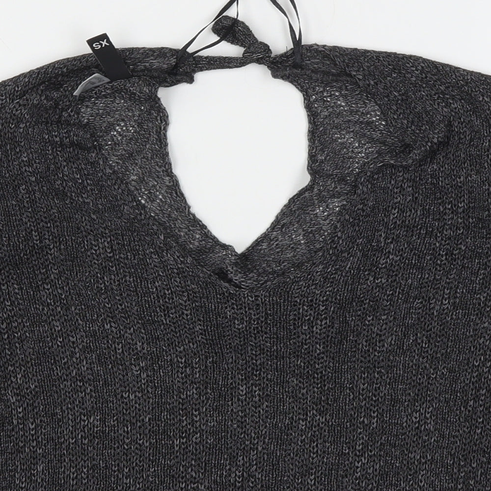 H&M Womens Grey V-Neck  Acrylic Pullover Jumper Size XS