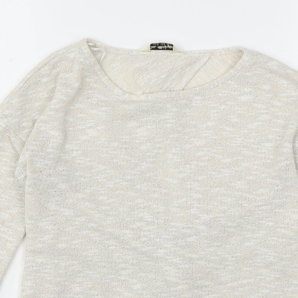 Miss Selfridge Womens Beige Round Neck  Polyester Pullover Jumper Size 4