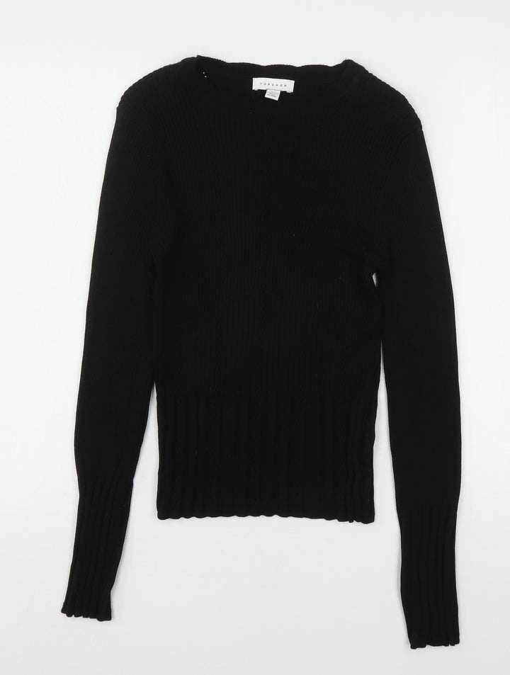 Topshop Womens Black Round Neck  Acrylic Pullover Jumper Size S