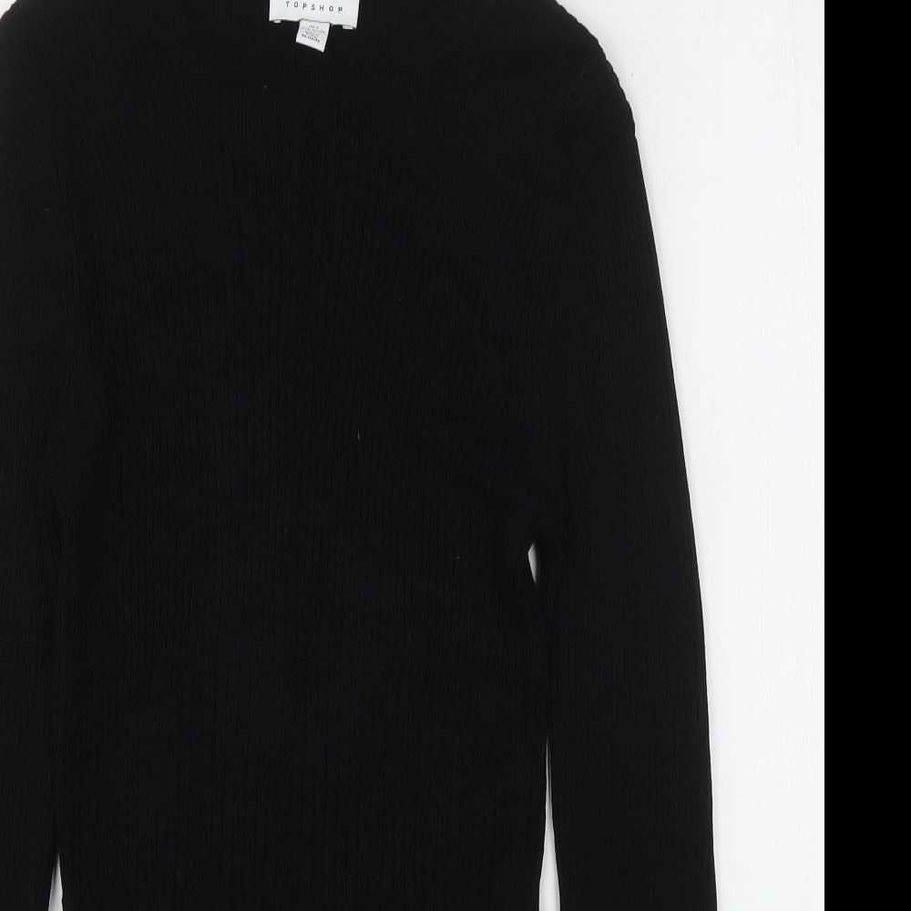 Topshop Womens Black Round Neck  Acrylic Pullover Jumper Size S