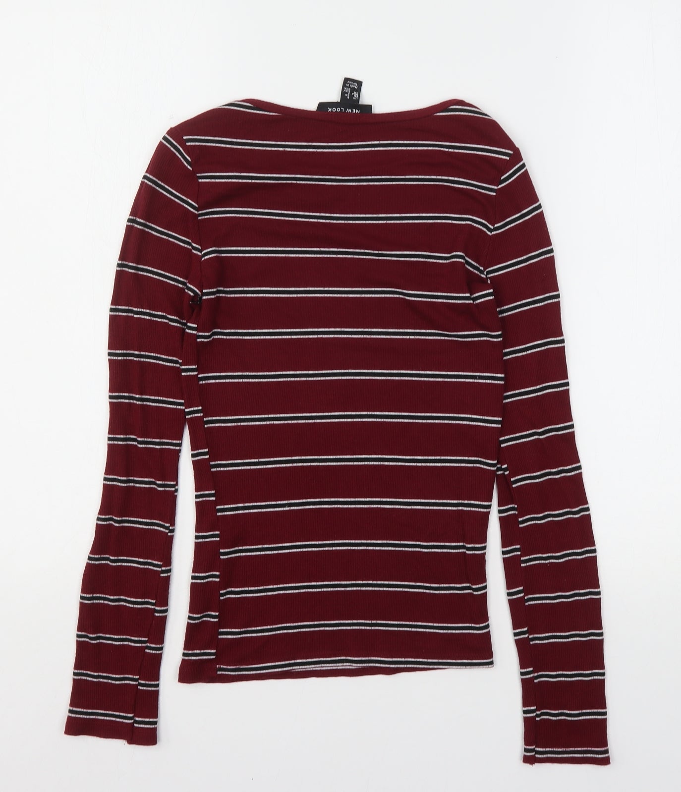 New Look Womens Multicoloured Striped Viscose Basic T-Shirt Size 6 Round Neck