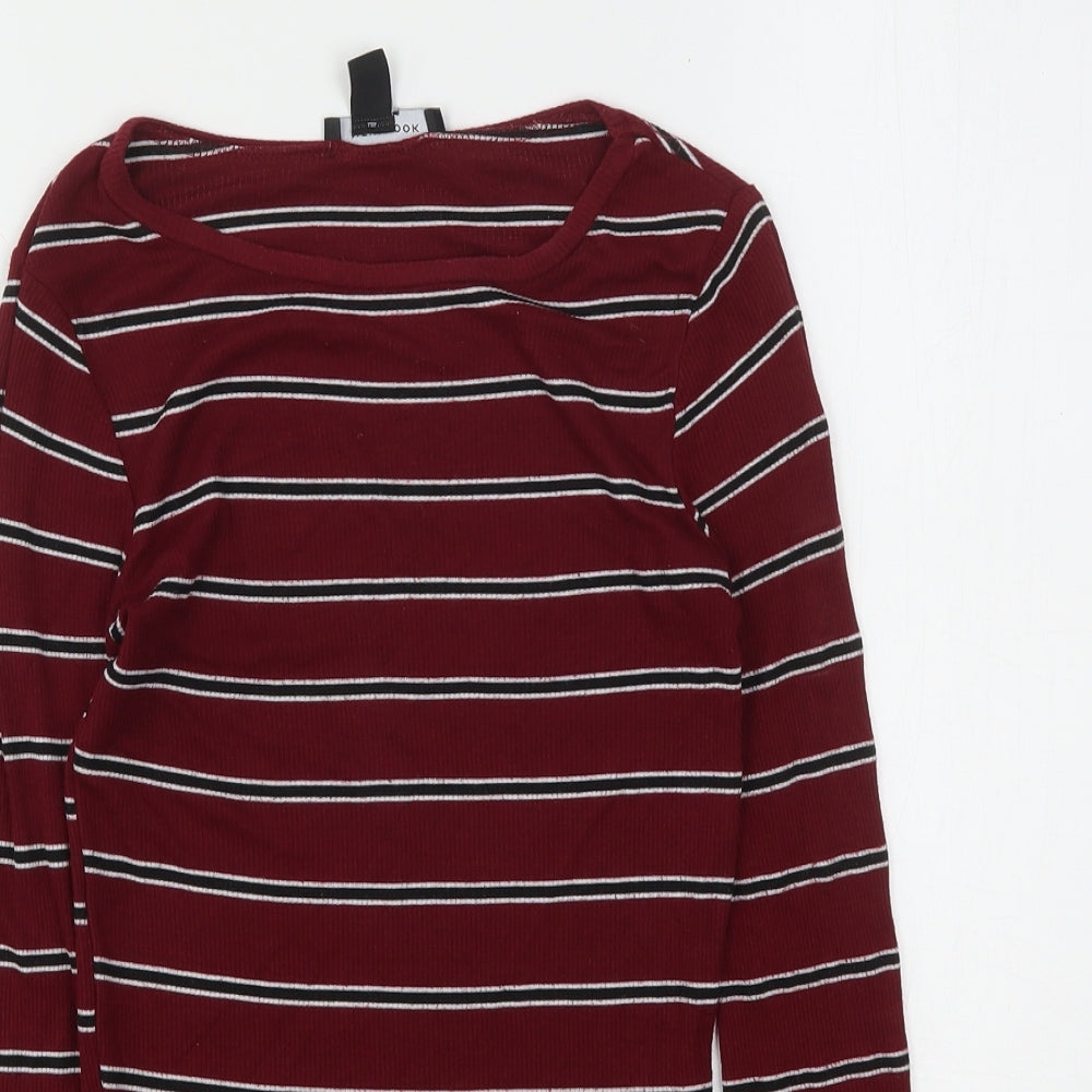 New Look Womens Multicoloured Striped Viscose Basic T-Shirt Size 6 Round Neck