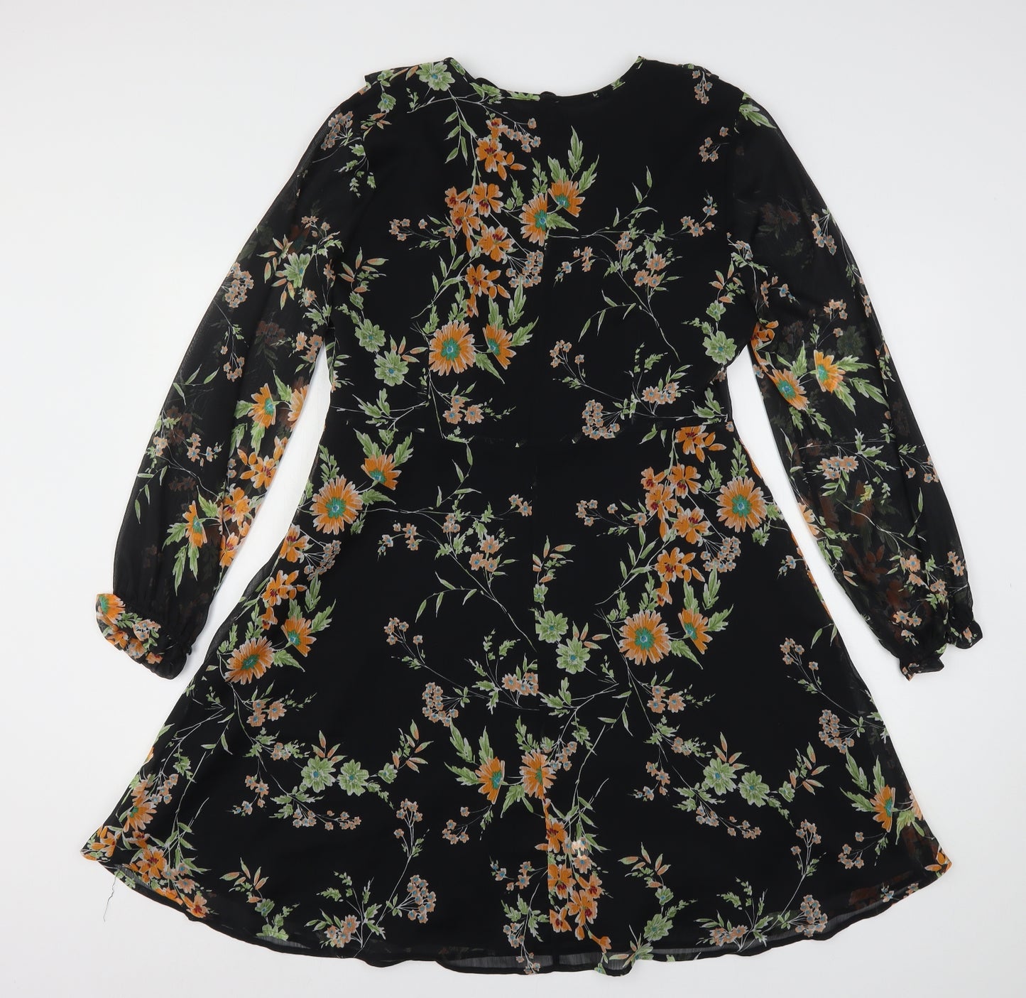 Marks and Spencer Womens Multicoloured Floral Polyester A-Line  Size 14  V-Neck