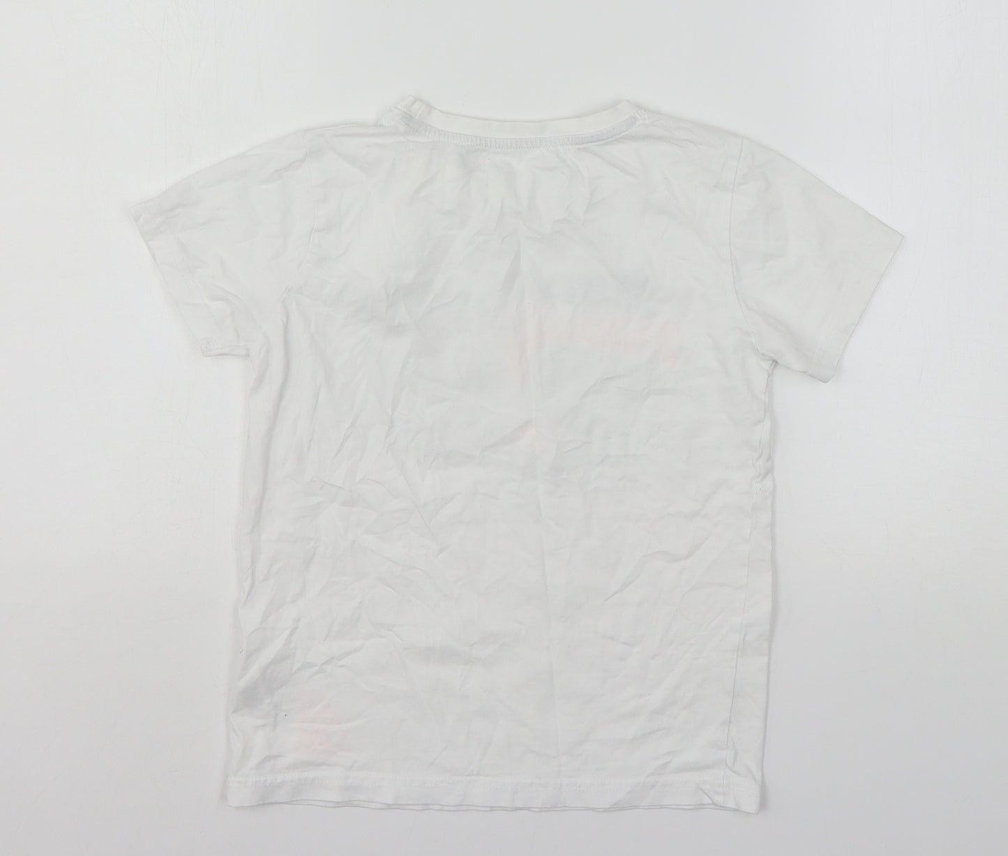 Dunnes Stores Boys White Geometric Cotton Basic T-Shirt Size 9-10 Years Round Neck  - Shark