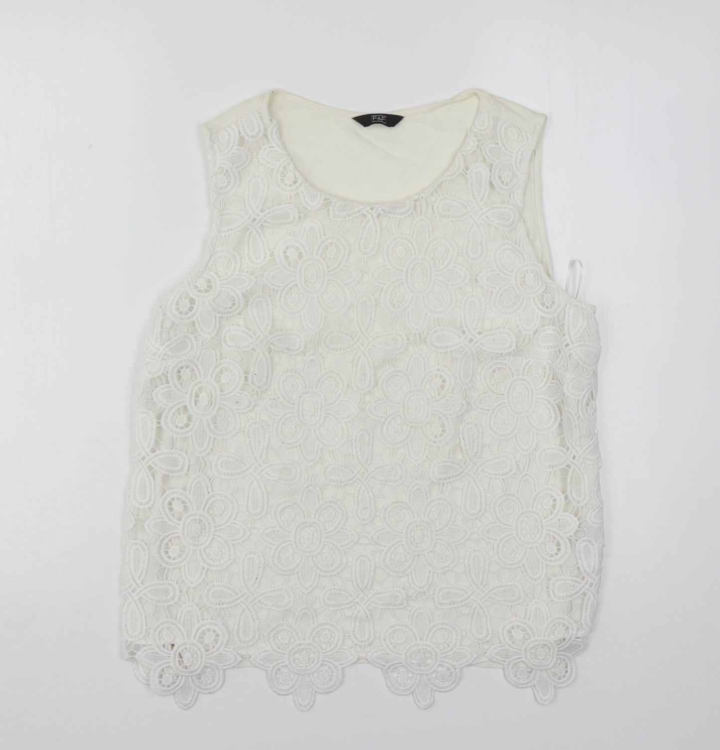 F&F Womens White Floral Polyester Basic Tank Size 14 Round Neck