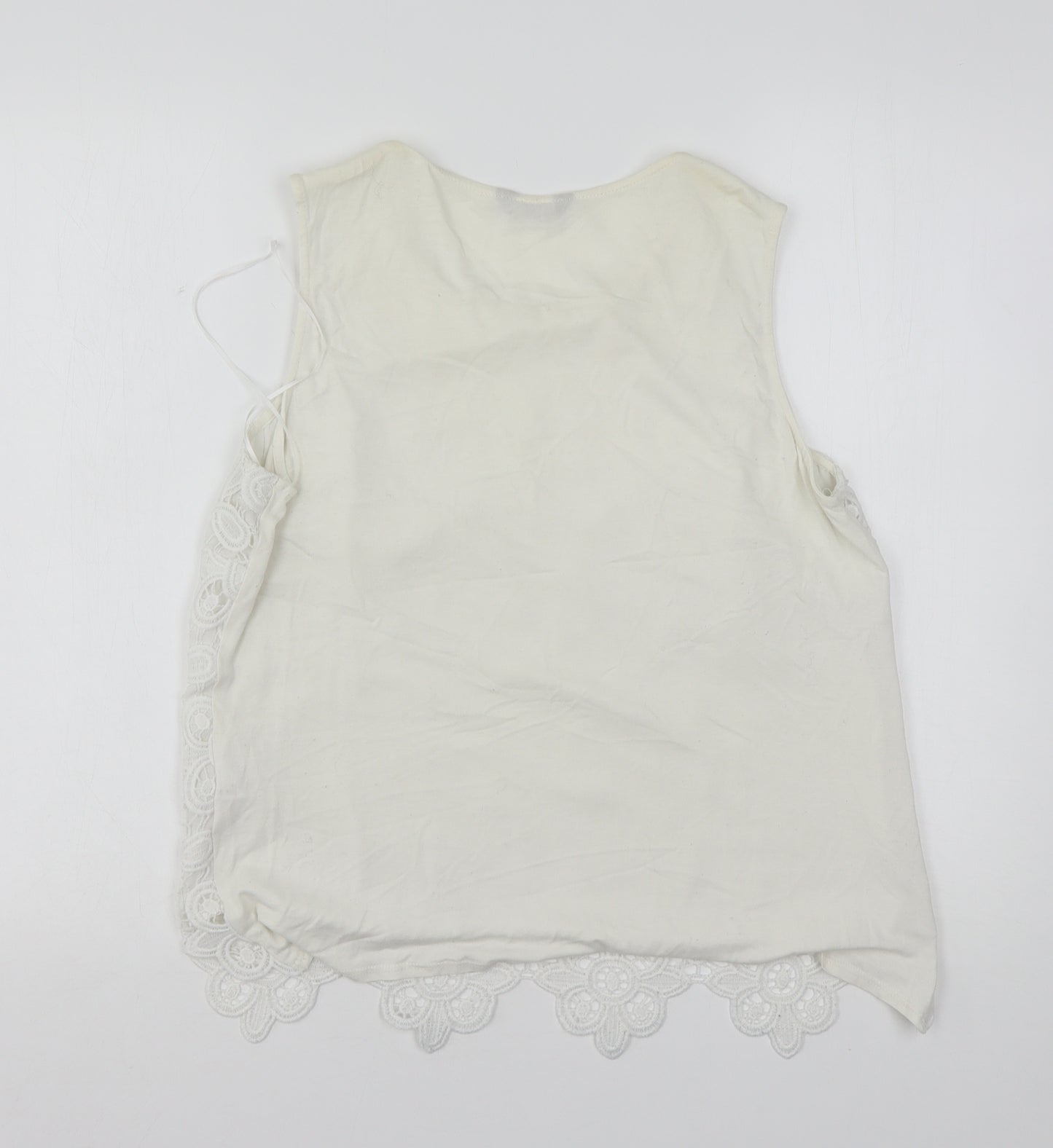F&F Womens White Floral Polyester Basic Tank Size 14 Round Neck