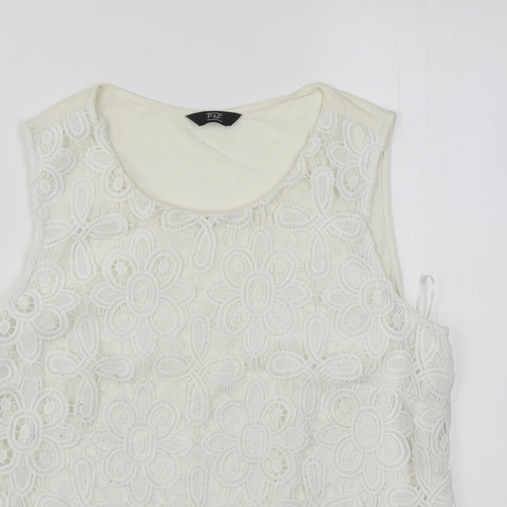 F&F Womens White Floral Polyester Basic Tank Size 14 Round Neck