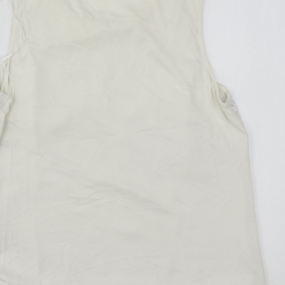 F&F Womens White Floral Polyester Basic Tank Size 14 Round Neck