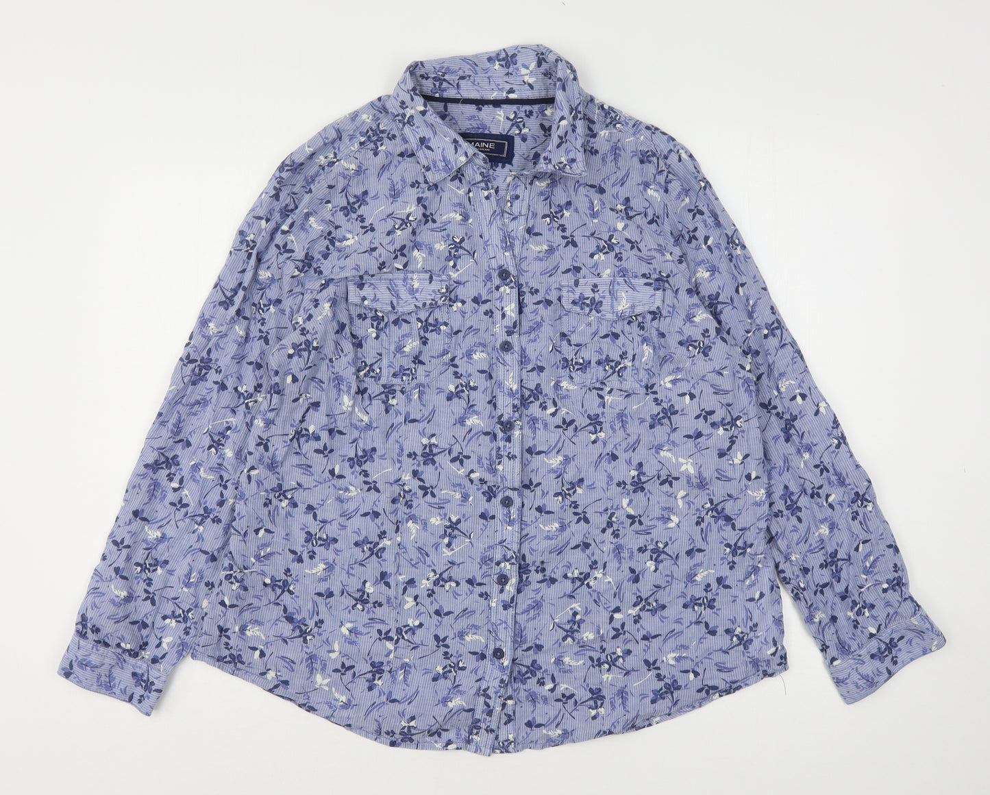 Maine New England Womens Blue Floral Cotton Basic Button-Up Size 18 Collared