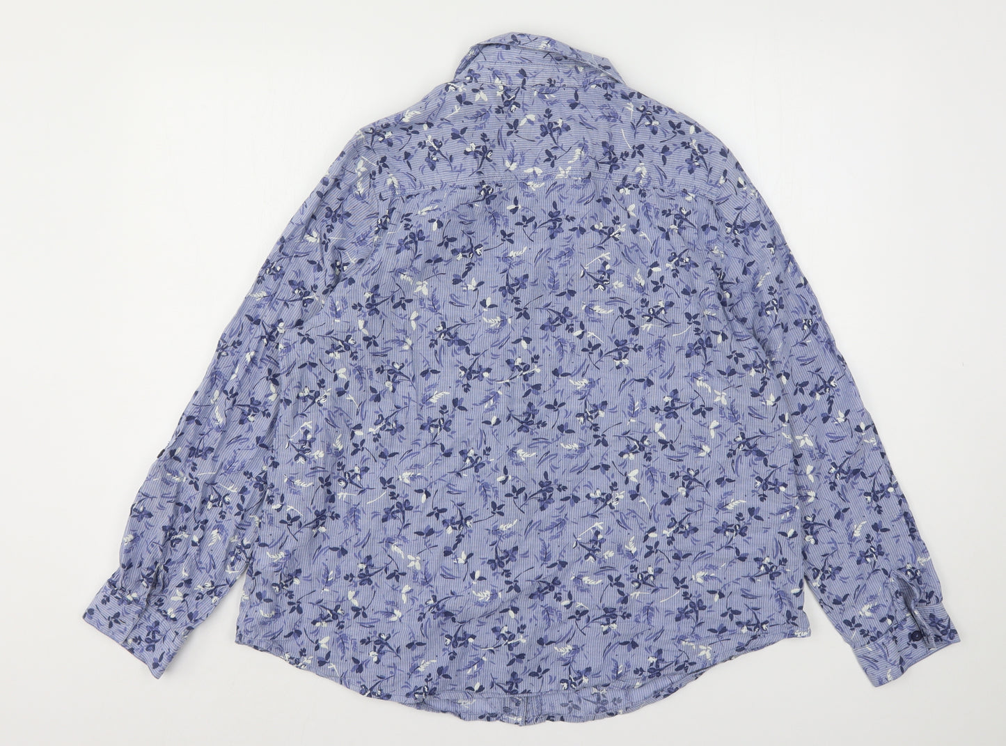 Maine New England Womens Blue Floral Cotton Basic Button-Up Size 18 Collared