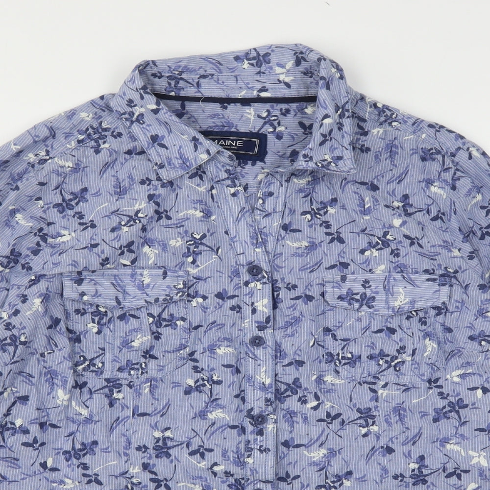 Maine New England Womens Blue Floral Cotton Basic Button-Up Size 18 Collared