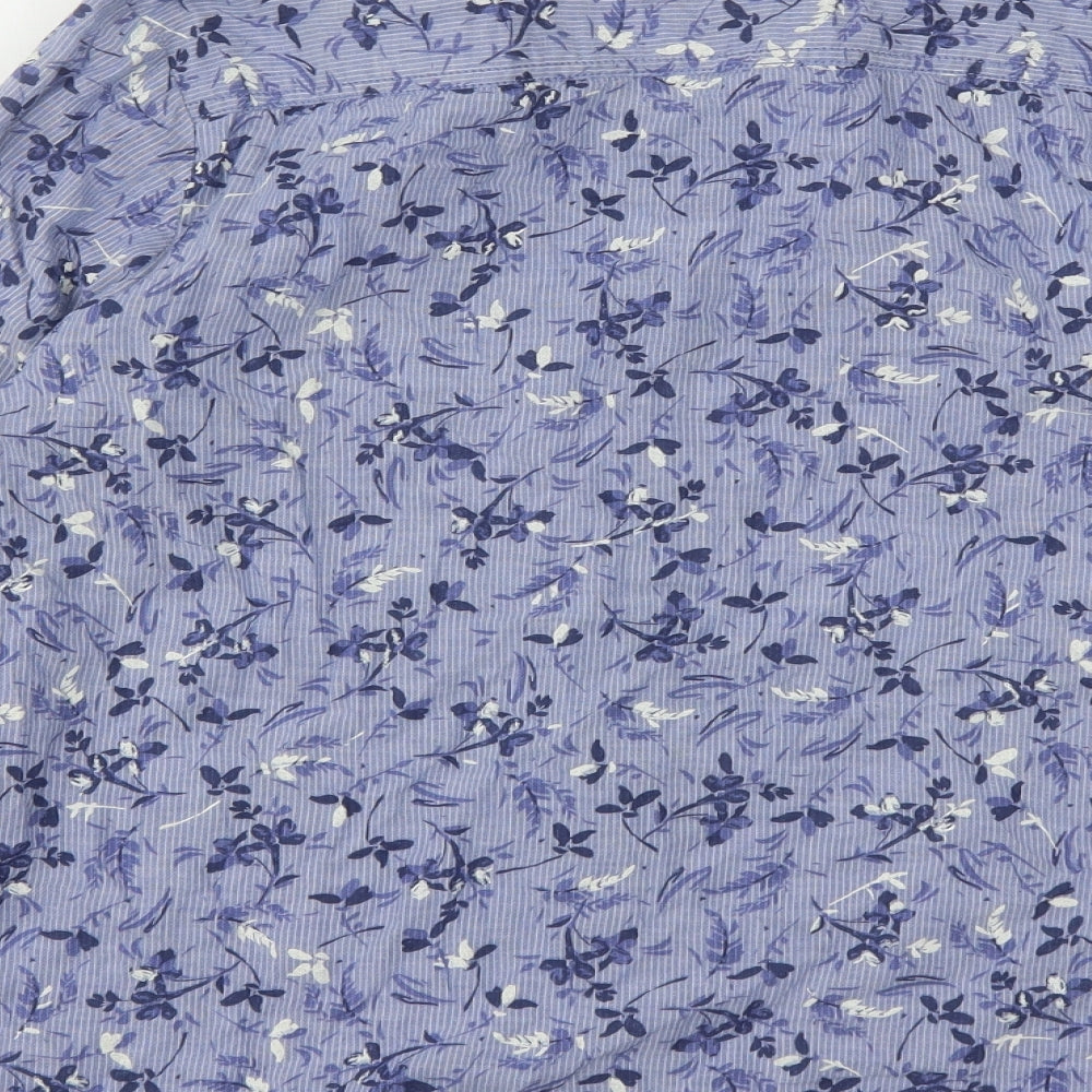 Maine New England Womens Blue Floral Cotton Basic Button-Up Size 18 Collared