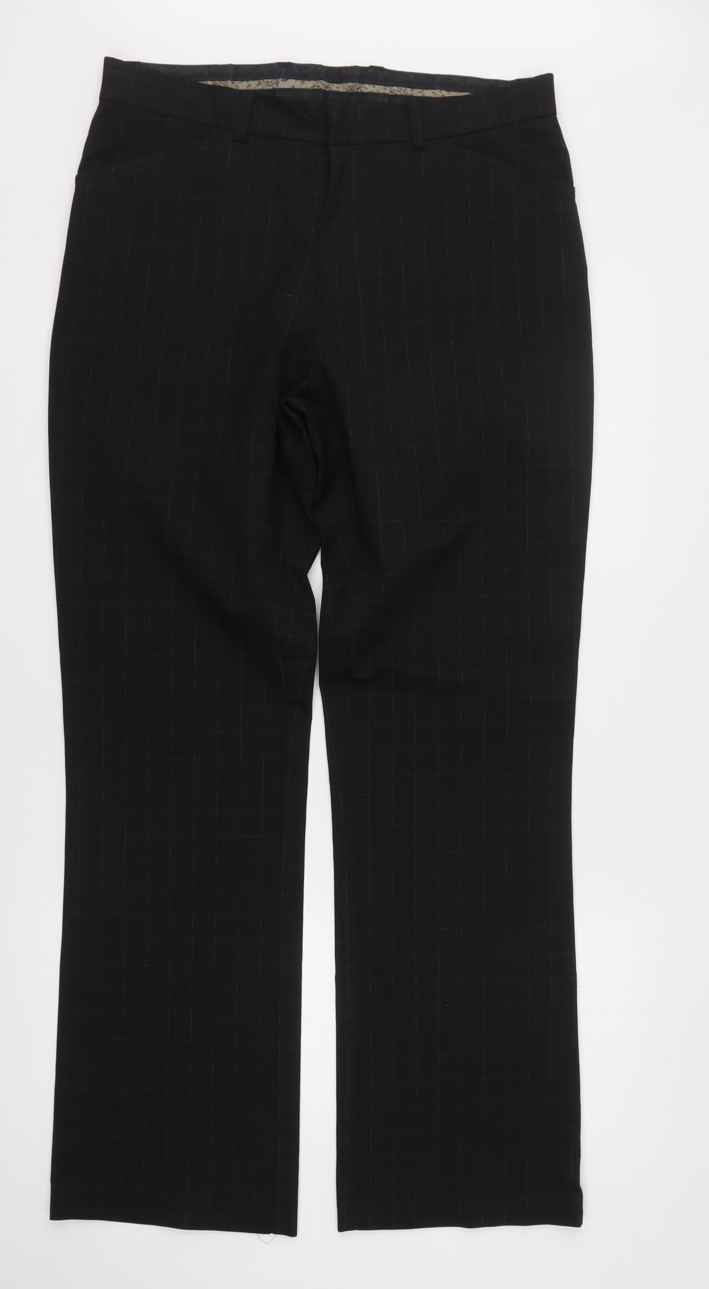 Burton  Mens Black Check Cotton Trousers  Size 34 L33 in Regular Hook & Eye