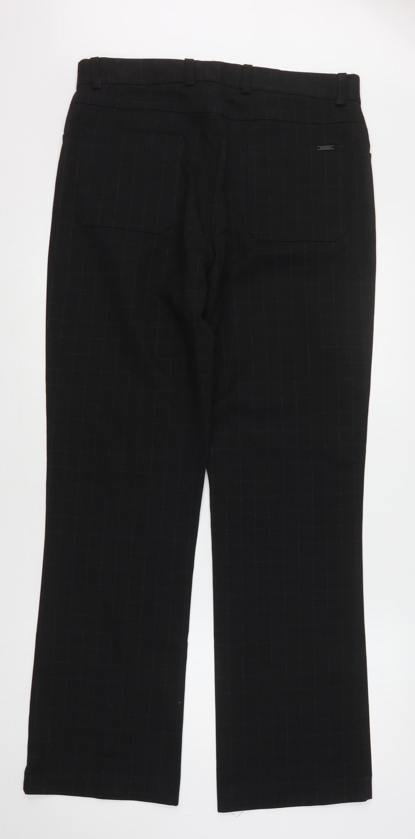 Burton  Mens Black Check Cotton Trousers  Size 34 L33 in Regular Hook & Eye