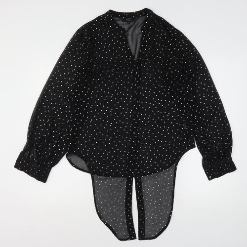 NEXT Womens Black Polka Dot Polyester Basic Button-Up Size 8 V-Neck