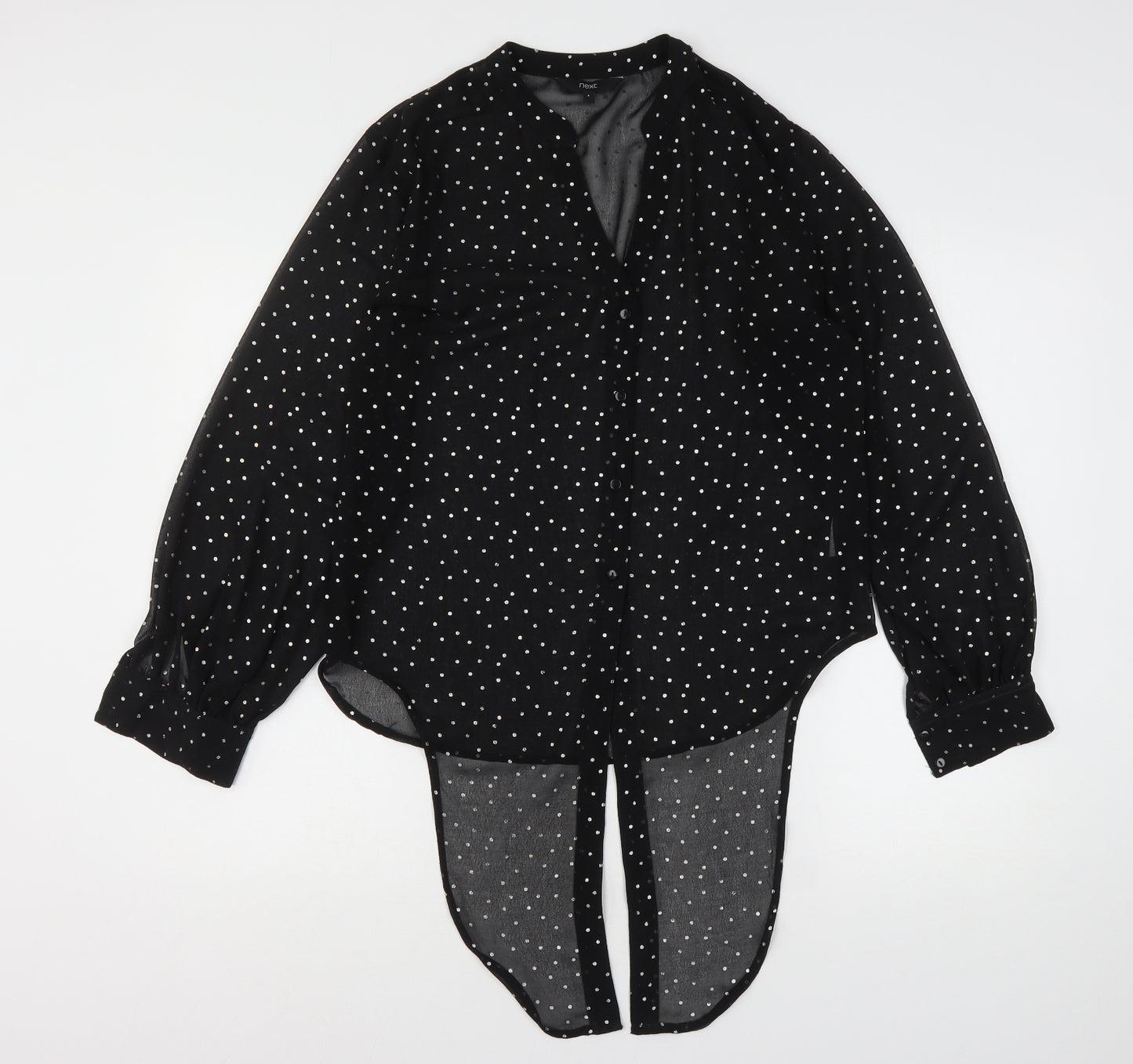 NEXT Womens Black Polka Dot Polyester Basic Button-Up Size 8 V-Neck