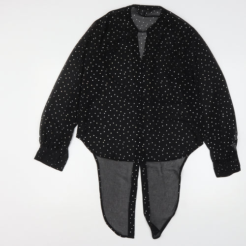 NEXT Womens Black Polka Dot Polyester Basic Button-Up Size 8 V-Neck