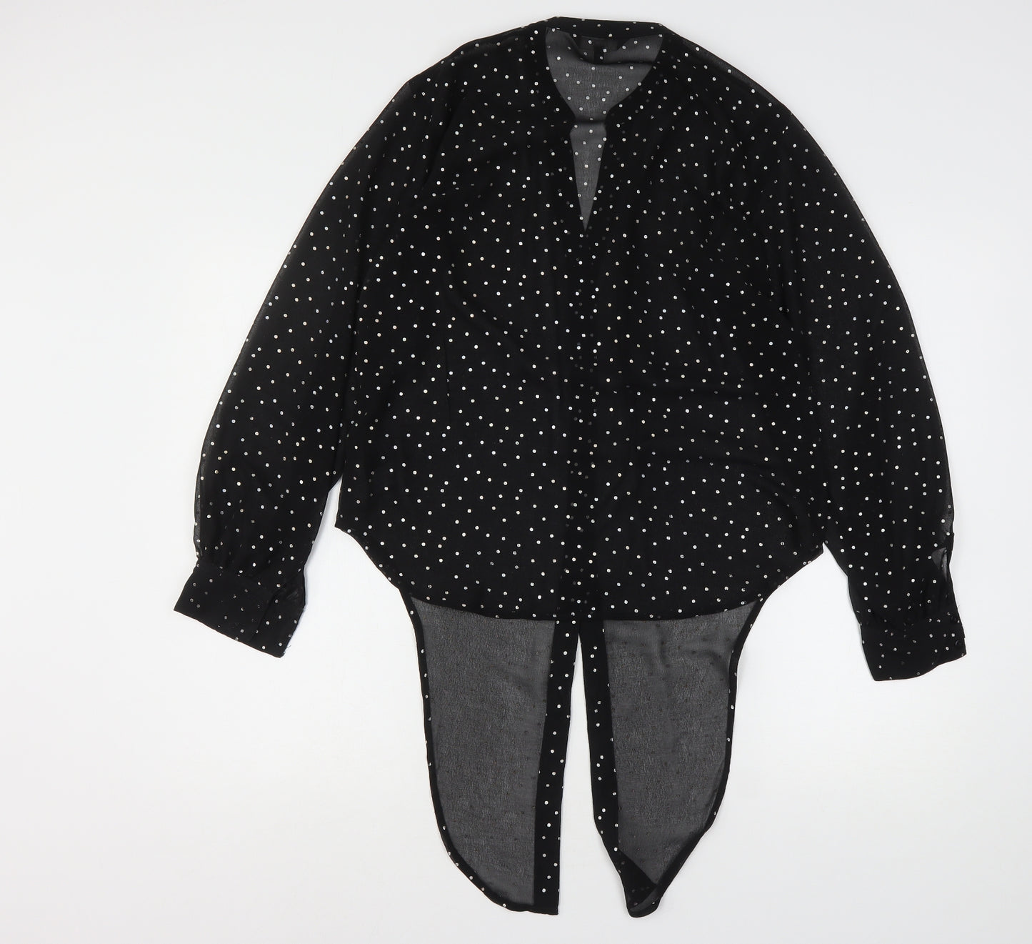 NEXT Womens Black Polka Dot Polyester Basic Button-Up Size 8 V-Neck