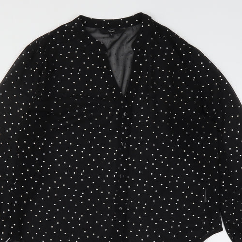 NEXT Womens Black Polka Dot Polyester Basic Button-Up Size 8 V-Neck