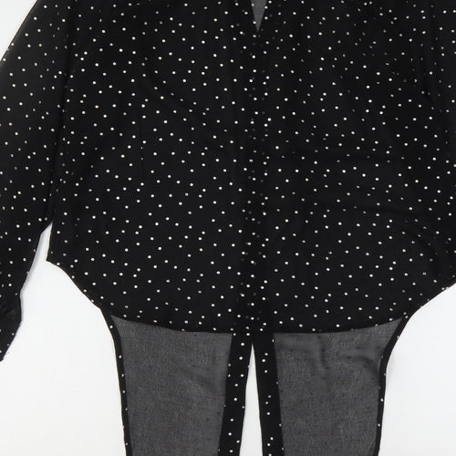 NEXT Womens Black Polka Dot Polyester Basic Button-Up Size 8 V-Neck
