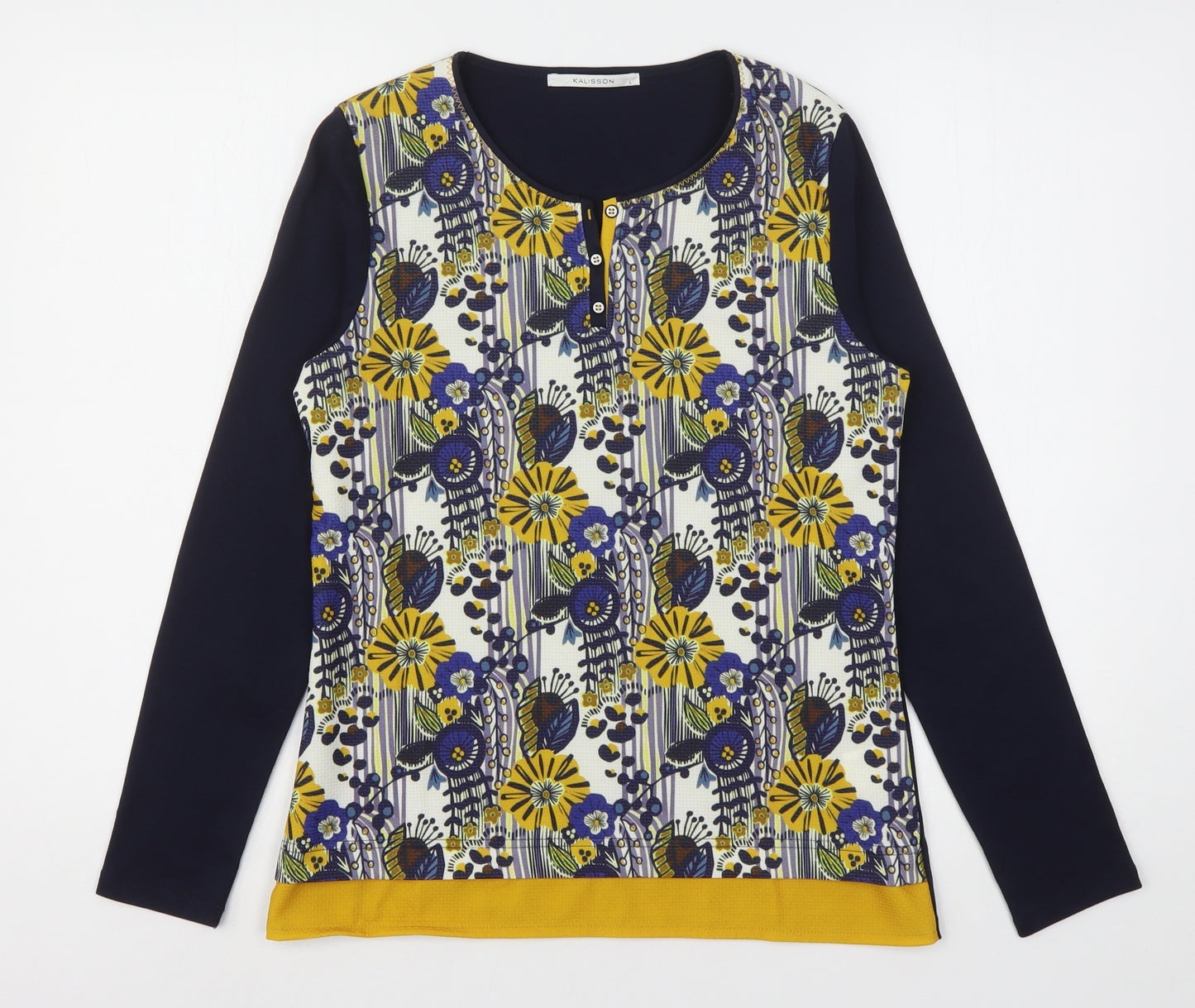 Kalisson Womens Multicoloured Floral Cotton Basic Blouse Size L Round Neck