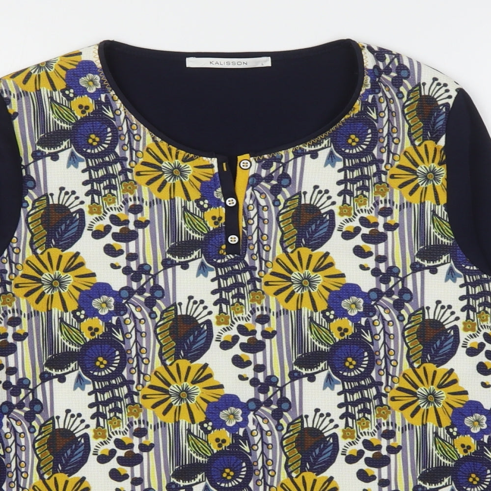Kalisson Womens Multicoloured Floral Cotton Basic Blouse Size L Round Neck