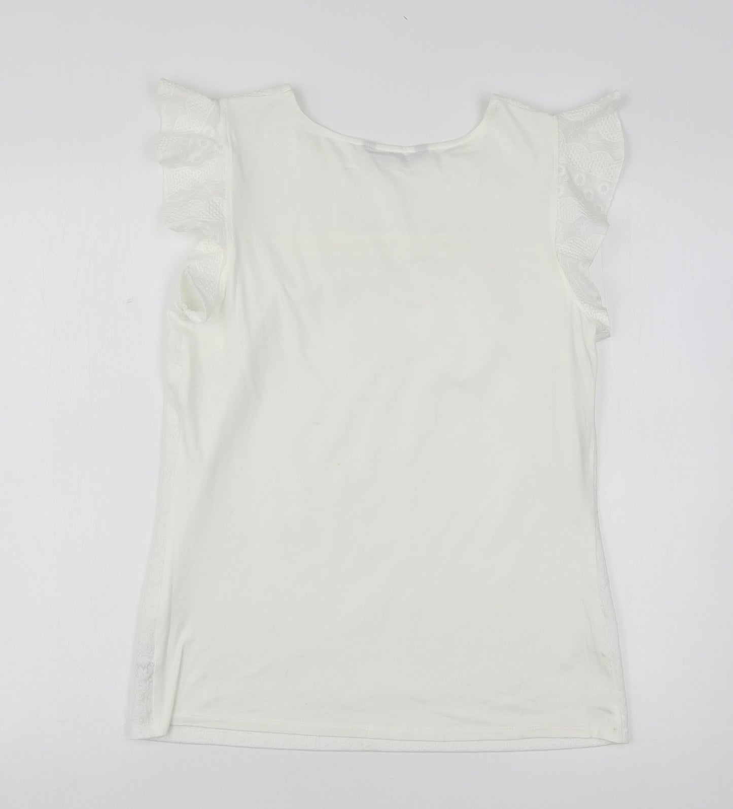 Dunnes Stores Womens White Floral Cotton Basic T-Shirt Size S Round Neck