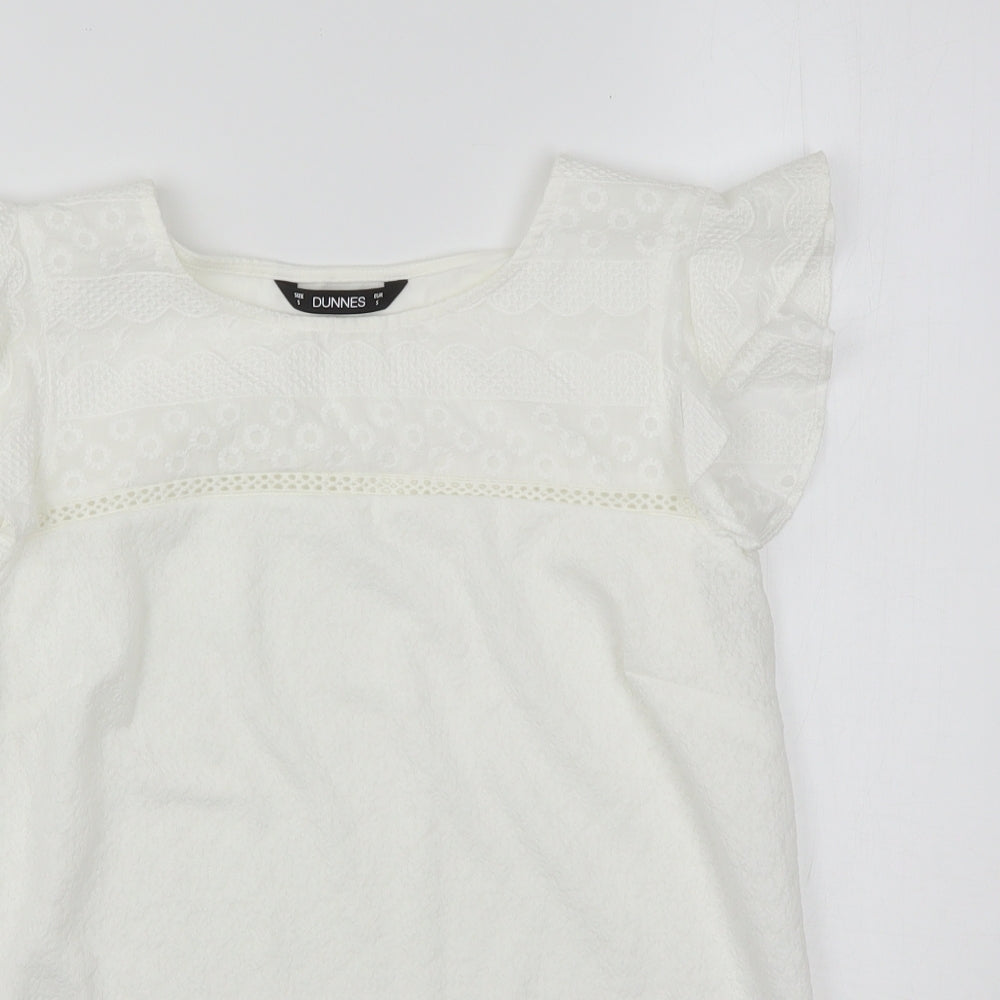 Dunnes Stores Womens White Floral Cotton Basic T-Shirt Size S Round Neck
