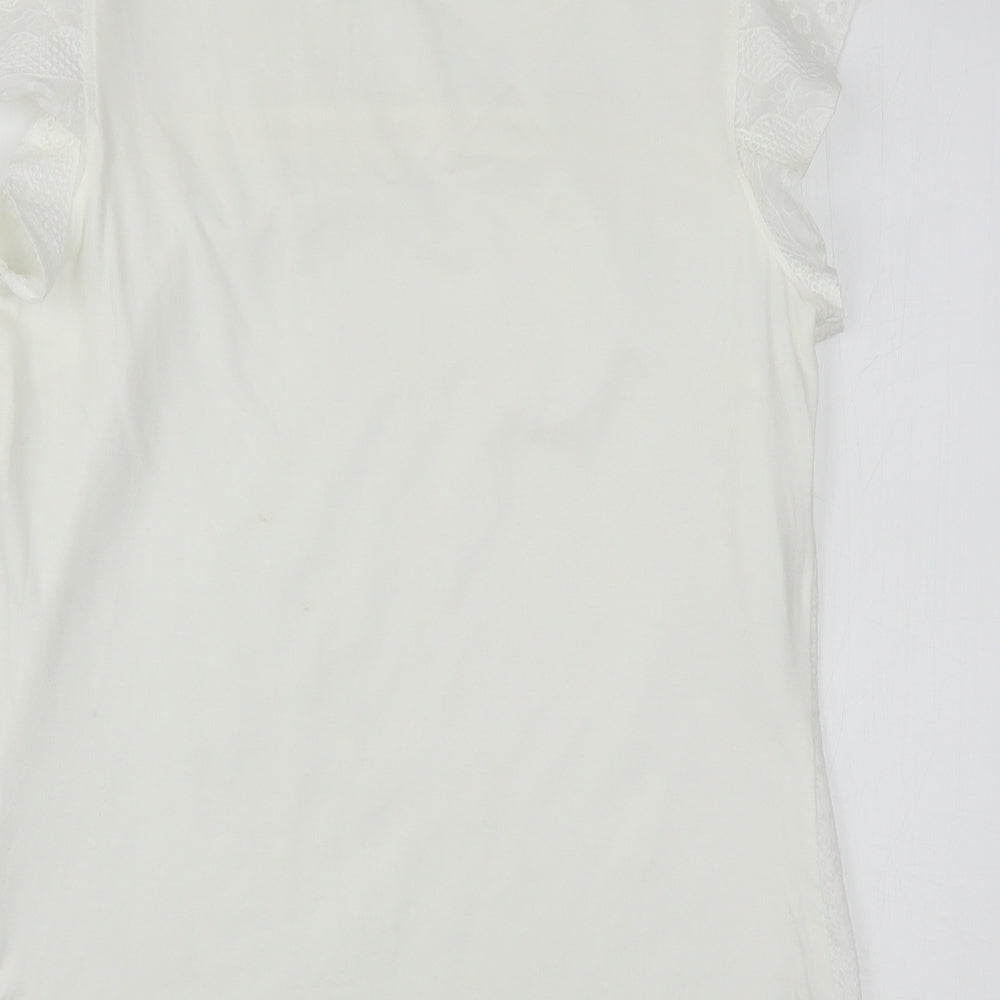 Dunnes Stores Womens White Floral Cotton Basic T-Shirt Size S Round Neck
