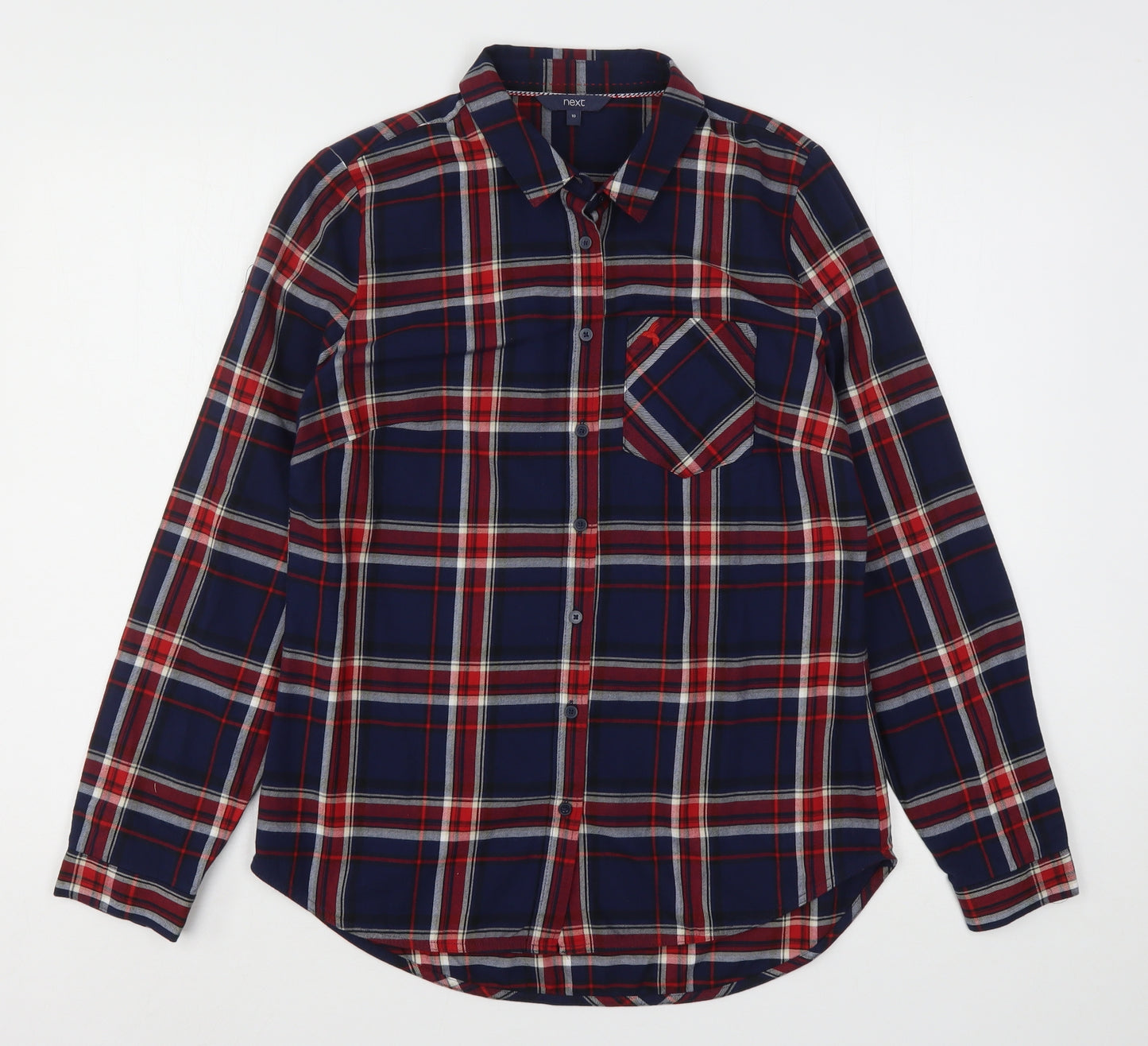 NEXT Womens Multicoloured Plaid Cotton Basic Button-Up Size 10 Collared