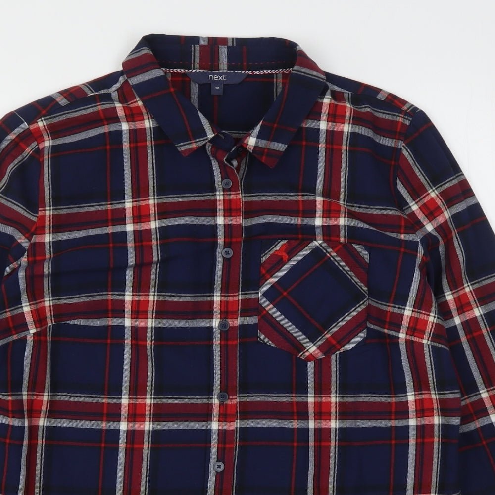 NEXT Womens Multicoloured Plaid Cotton Basic Button-Up Size 10 Collared