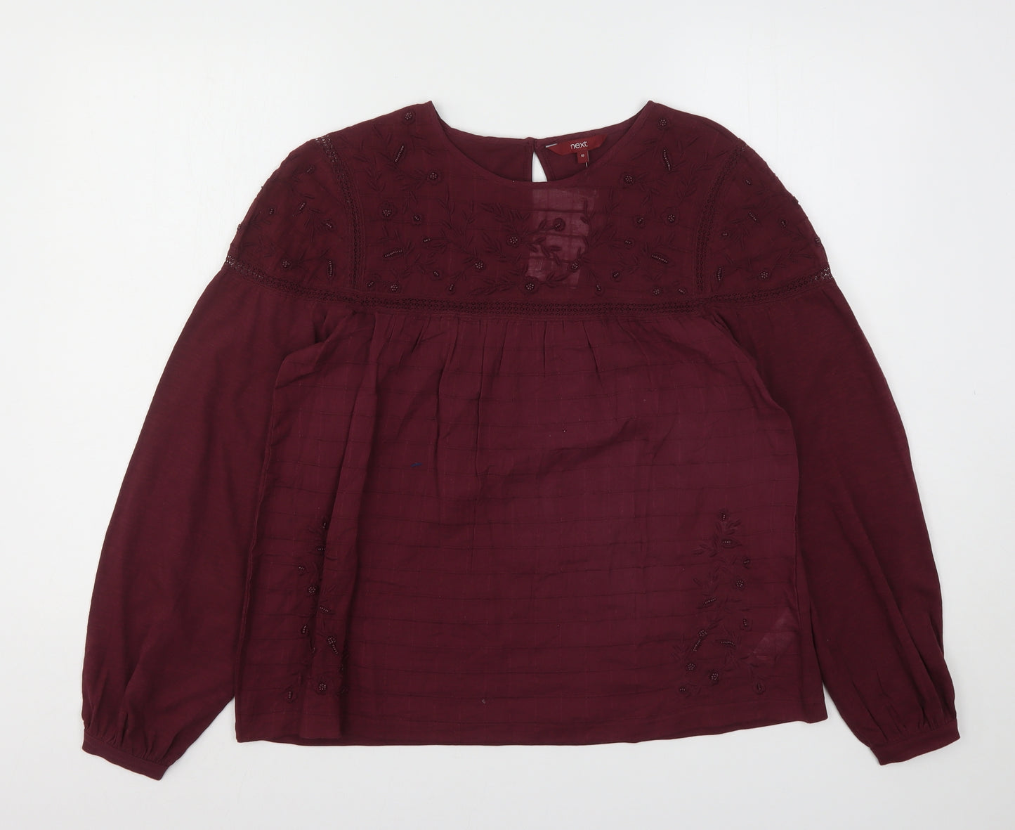 NEXT Womens Purple Floral Cotton Basic Blouse Size 10 Round Neck