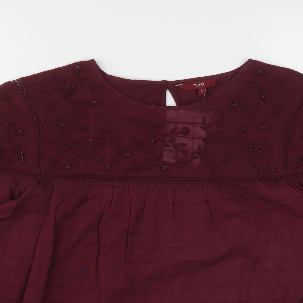 NEXT Womens Purple Floral Cotton Basic Blouse Size 10 Round Neck