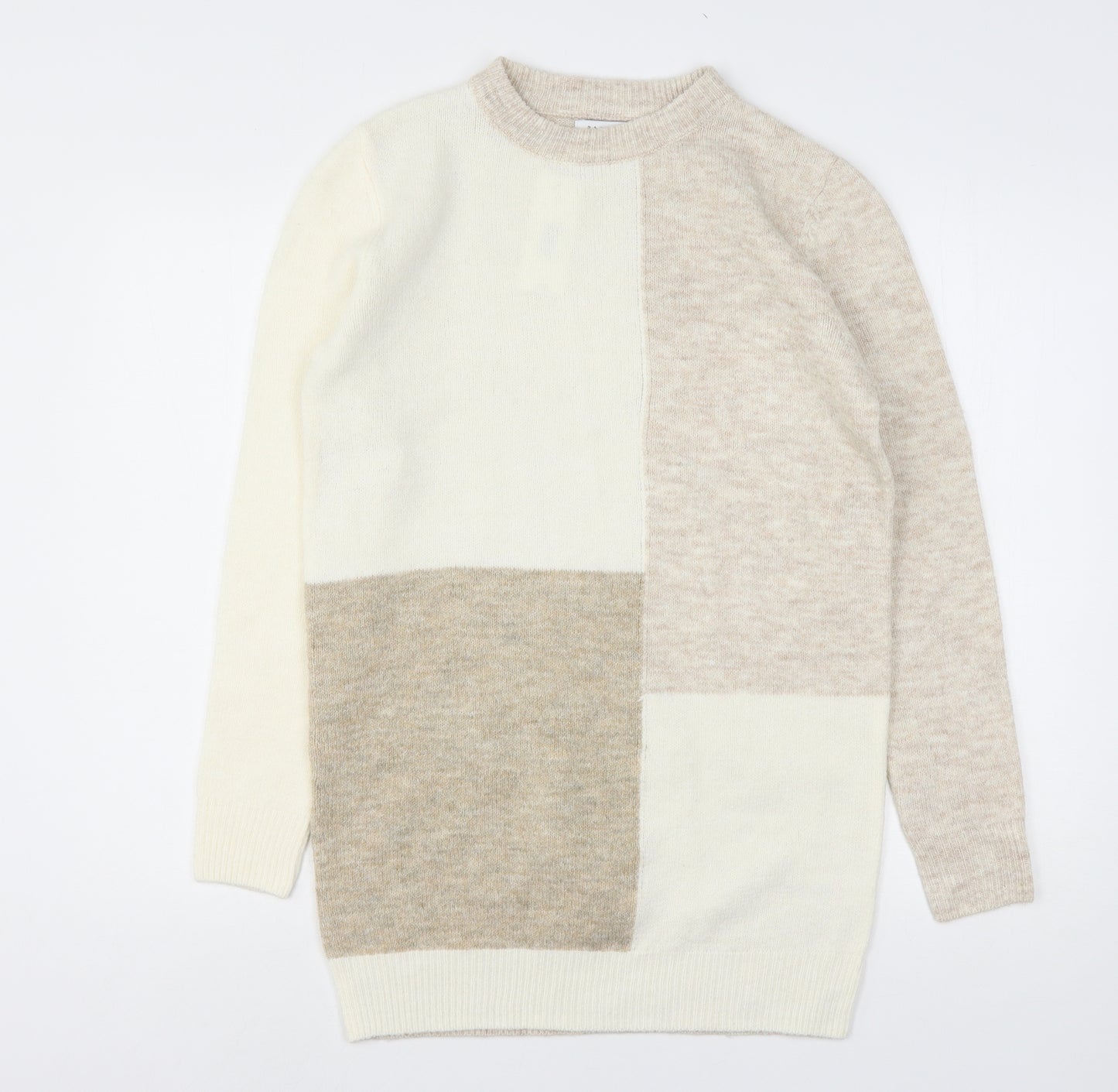 Papaya Womens Beige Round Neck Check Polyester Pullover Jumper Size S